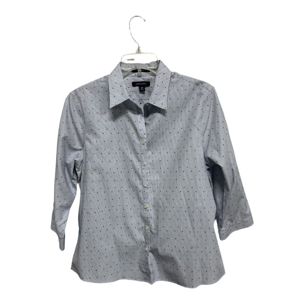 Lands End Women's Blouse Navy & White Stripes & Polka Dots 3/4 Sleeve Size 10P